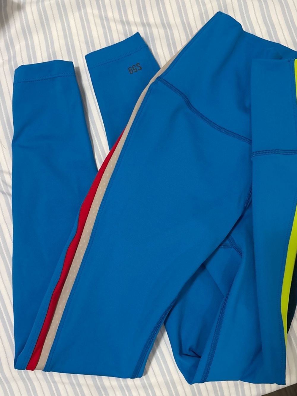 Splits59 Bright Blue Leggings with Red and Neon Trim
